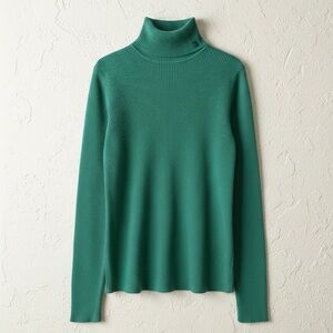 Lauren Ralph Lauren Kelly Green Ribbed Turtleneck Sweater L Monogram Cotton